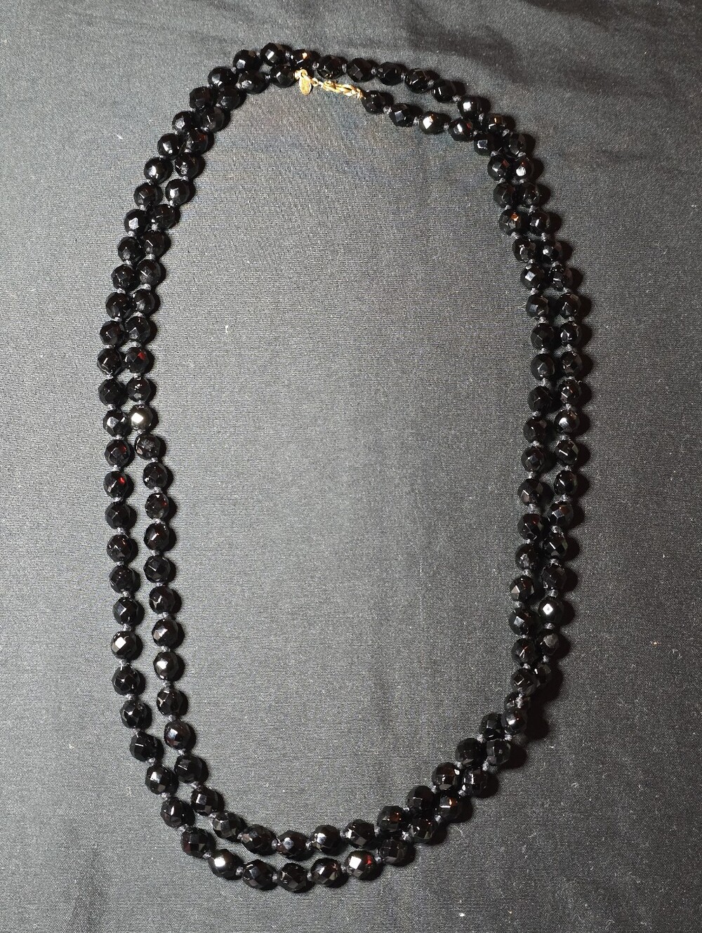 Vintage Monet 52 Inch Black Faceted Bead Rope Necklace Signed Opera Strand